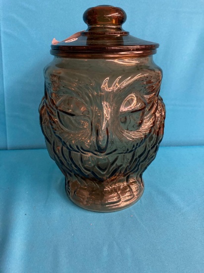Glass owl cookie jar