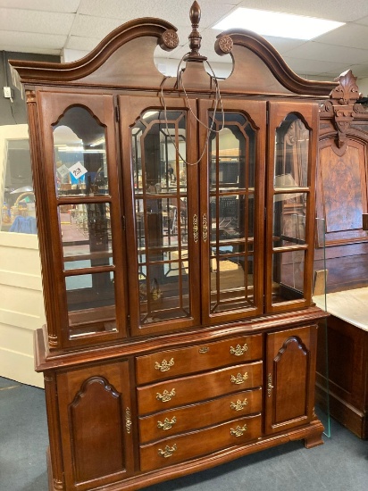 Lexington two piece trying to cabinet with glass shelves 60 inches wide 84 inches tall