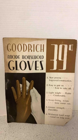 vintage Goodrich gloves store display 10 1/2" x 14"