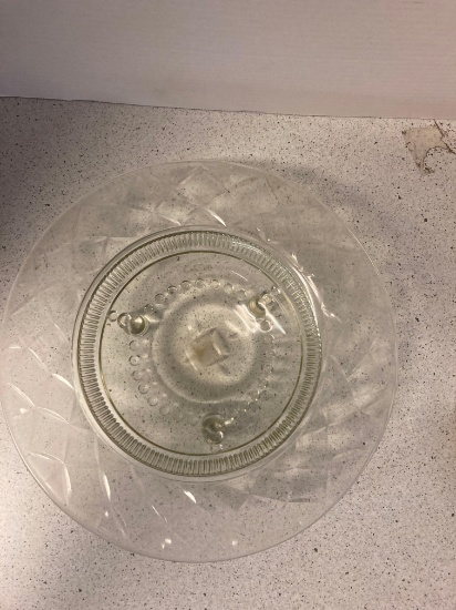 Cut glass bowl blue ruffled bowl