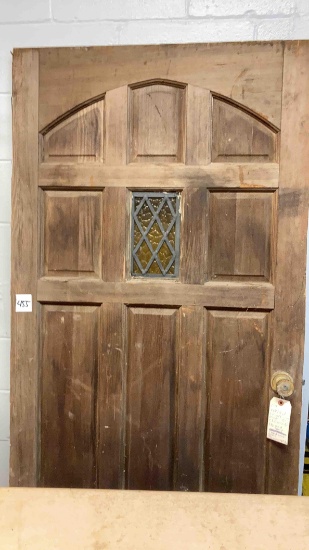 vintage front door colored glass panel redwood 1 3/4" thick chamfered panels 34 1/2"x approximately
