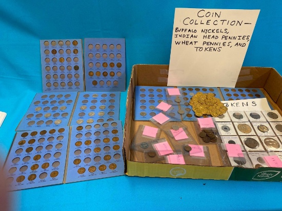 coin collection Buffalo nickels Indian head pennies , wheat Pennie?s, and tokens