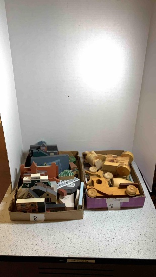 Wooden toy construction equipment with wooden landscape pieces in Wooster Ohio, handcrafted by
