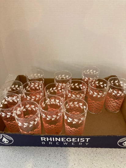 Mid century set of glasses 13 pieces four and three-quarter inches high very good condition