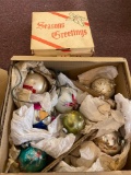 box of Christmas vintage ornaments and wood crate