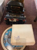 tin trays, ceramic train cars, goebel nun, old puzzle
