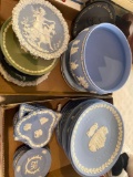 2 flats of wedgewood collectible plates , bowls