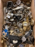 One flat of vintage wrist watches pocket watches and parts
