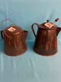 TWO blue enamel camp coffee pots