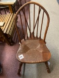 1 antique brace back chair with rush seat