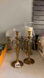Pair of candlesticks, Waterford lamp stamped, etched, large candle with vase around it