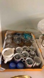 Gold lined cups, candles in cups, cat salt and paper shakers
