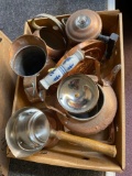 copper items , teapots etc , pans, knives
