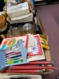 large lot of miscellaneous collectibles, glass cake plate, marble lazy Susan,Akron marbles, glasses