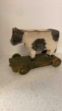wolf creek wooden cow toy on wheels