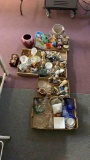 6 boxes of glassware, McCoy bowl, kitchen bowls, glass bells, figurines, glass cups, small pitchers