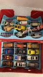 die cast car case with 21 cars- matchbox, hot wheels, etc