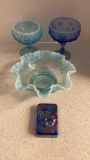 4 new old stock Fenton glass 2 compotes, bowls, paperweight