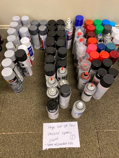 huge lot of new unused spray paint some have cracked lids
