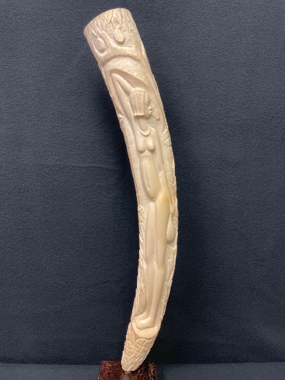 African Elephant ivory carved nude figure half tusk 20 3/4"