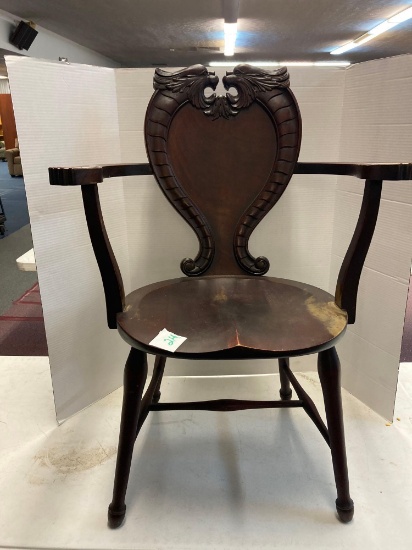antique mahogany chair with unusual crest