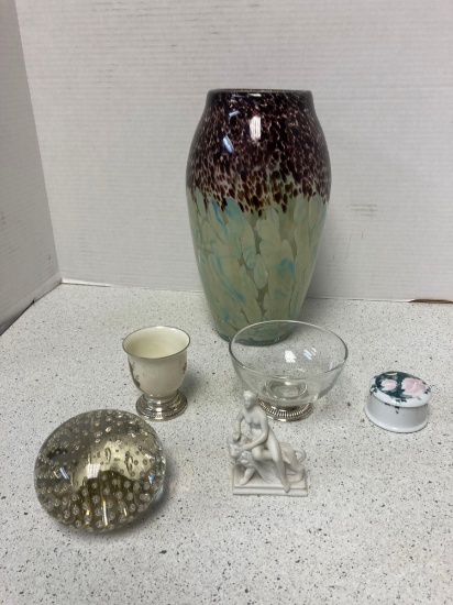 art glass vase paper weights and other items