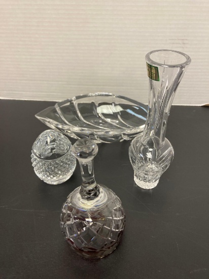 Waterford crystal leaf dish and vase French Crystal egg Ruby cut to clear bell