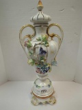 Large ornate pedestal urn made in Italy signed Carpoe Hove 3d flowers art pottery