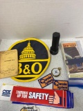 Railroad lot pocket watch patches bumper stickers flashlights timetables
