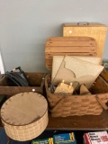 picnic basket vintage desk phones wood file box
