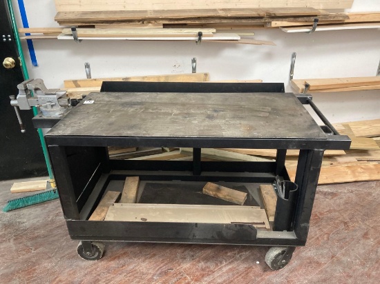 commercial quality welding table all steel w/ vice on wheels