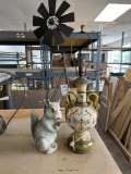 squirrel, antique lamp, windmill decoration