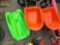 sled and 2 small wheelbarrows