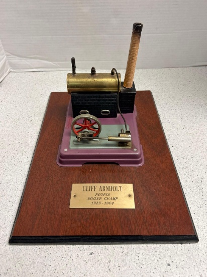 Steam Engine Presentation on Wood Plaque Boiler Champ