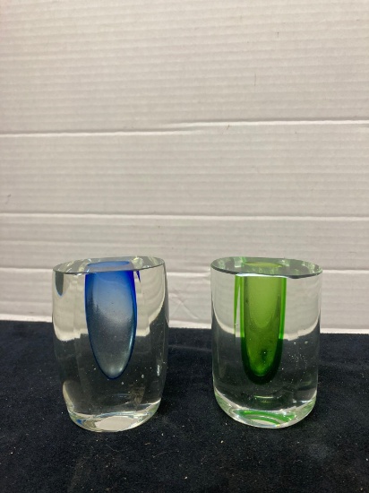 Pair of polished Art Glass vases 3.5 inches