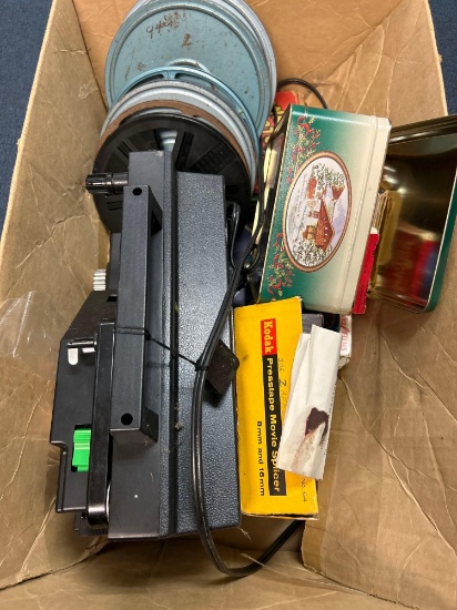Chinon Dual 8 Projector and Movie Tins with Reel