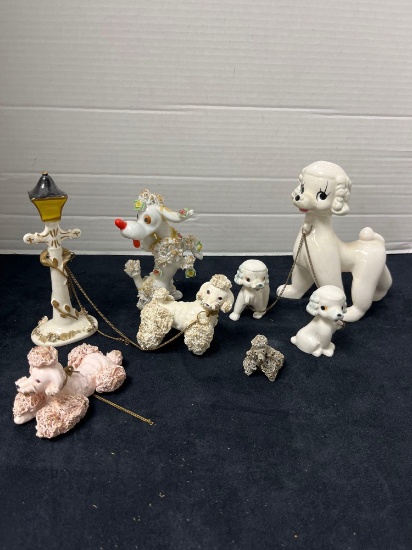 vintage, poodle, figurines, mama and two chain pops lamp, post spaghetti, poodle floral, poodle to