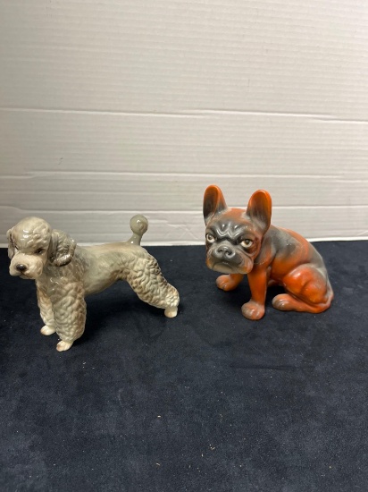 2 vintage Japan porcelain dog figurines Lefton poodle and French bull dog