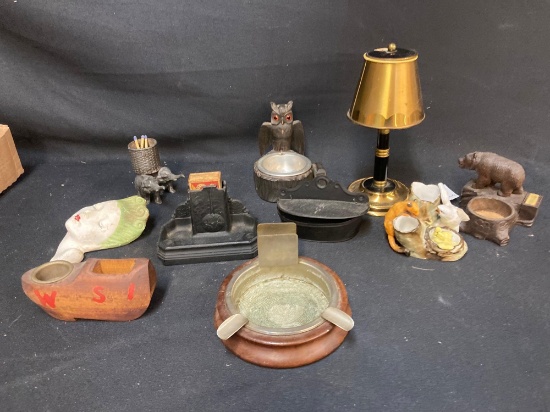 vintage ash trays matchbook match stick holders the lamp the shade pushers up and down