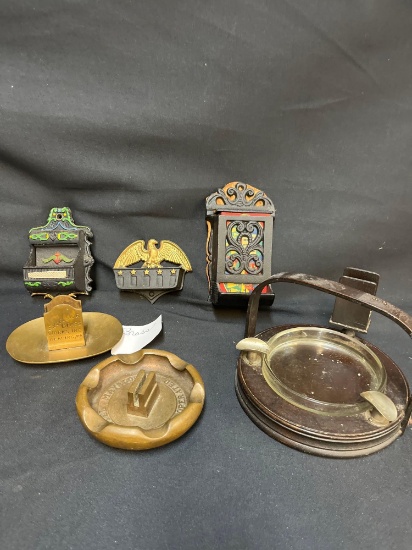 antique ashtrays matchbook and match stick holders