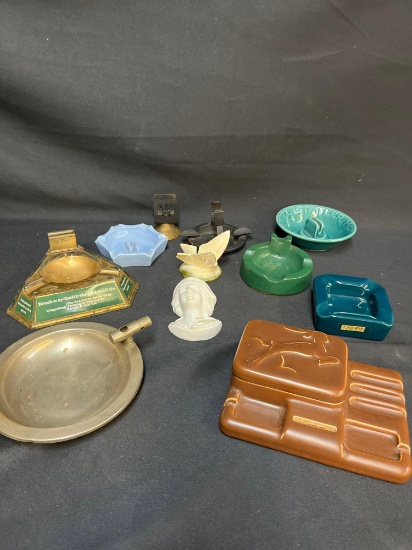 Antique ashtrays matchbook and match stick holders