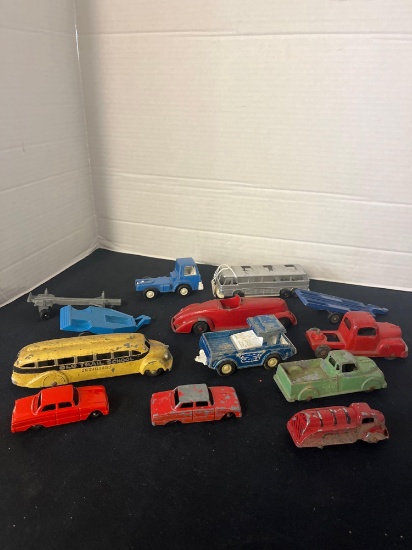 Lot of Tootsie die cast cars trailers and bus
