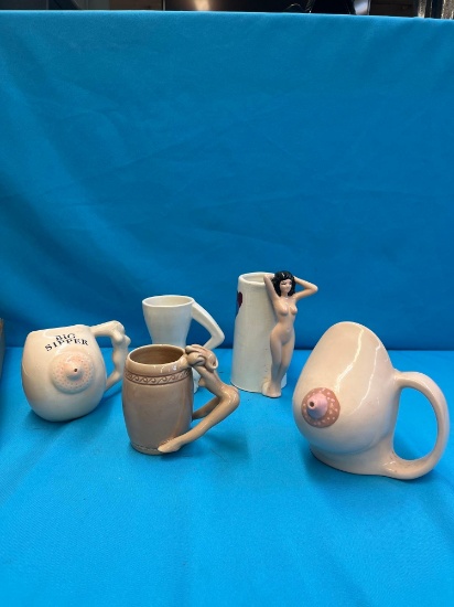 five adult novelty drinking mugs