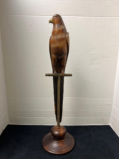 Tall Sarreid parrot in brass perch 22 inches tall