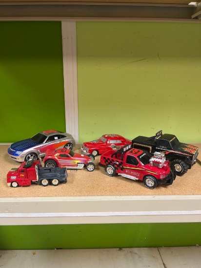 Lot of battery operated toy cars trucks working condition unknown last car is fiction and works
