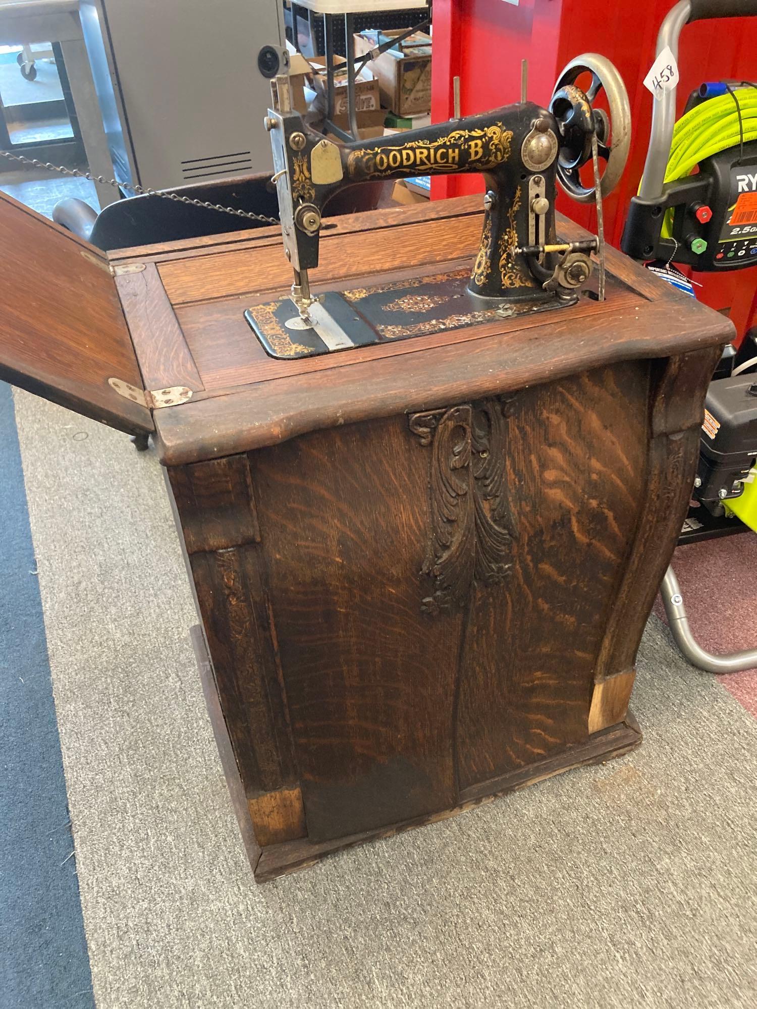 antique oak sewing machine cabinet with Goodrich | Proxibid