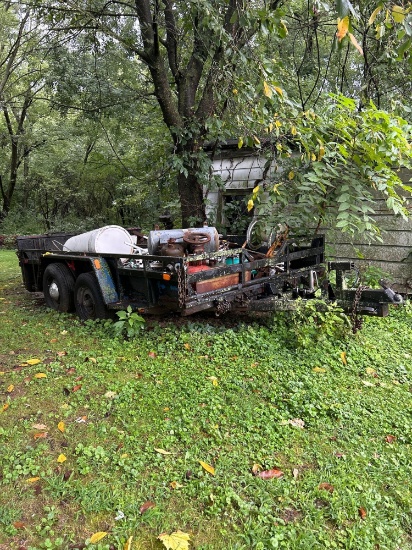 no title. Tandem axle utility trailer folding back gate heavy duty with scrap.
