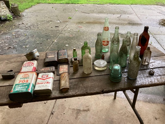 military flashlight automobile advertising cans vintage bottles