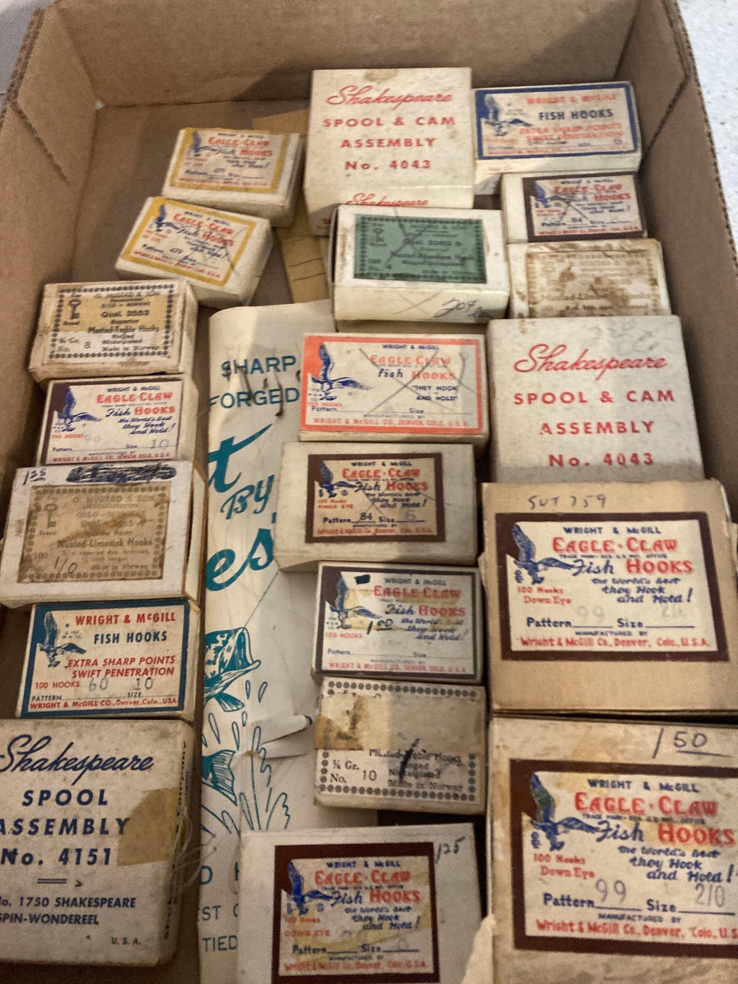 boxes of vintage fishing hooks eagle claw