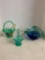 small Fenton basketweave glass basket as is Murano Art glass green blue basket and plastic green